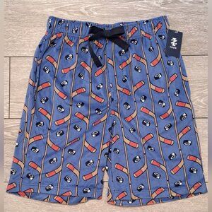 Brand New IZOD Men's Blue Hockey Stick Silky Fleece Patterned  Sleep Shorts
